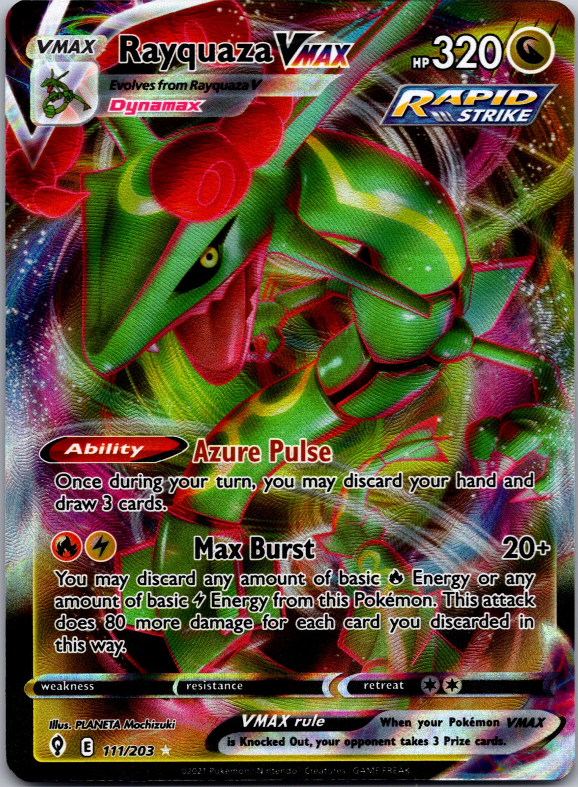 Rayquaza VMAX Holo Ultra Rare SWSH07: Evolving Skies 111/203 LP