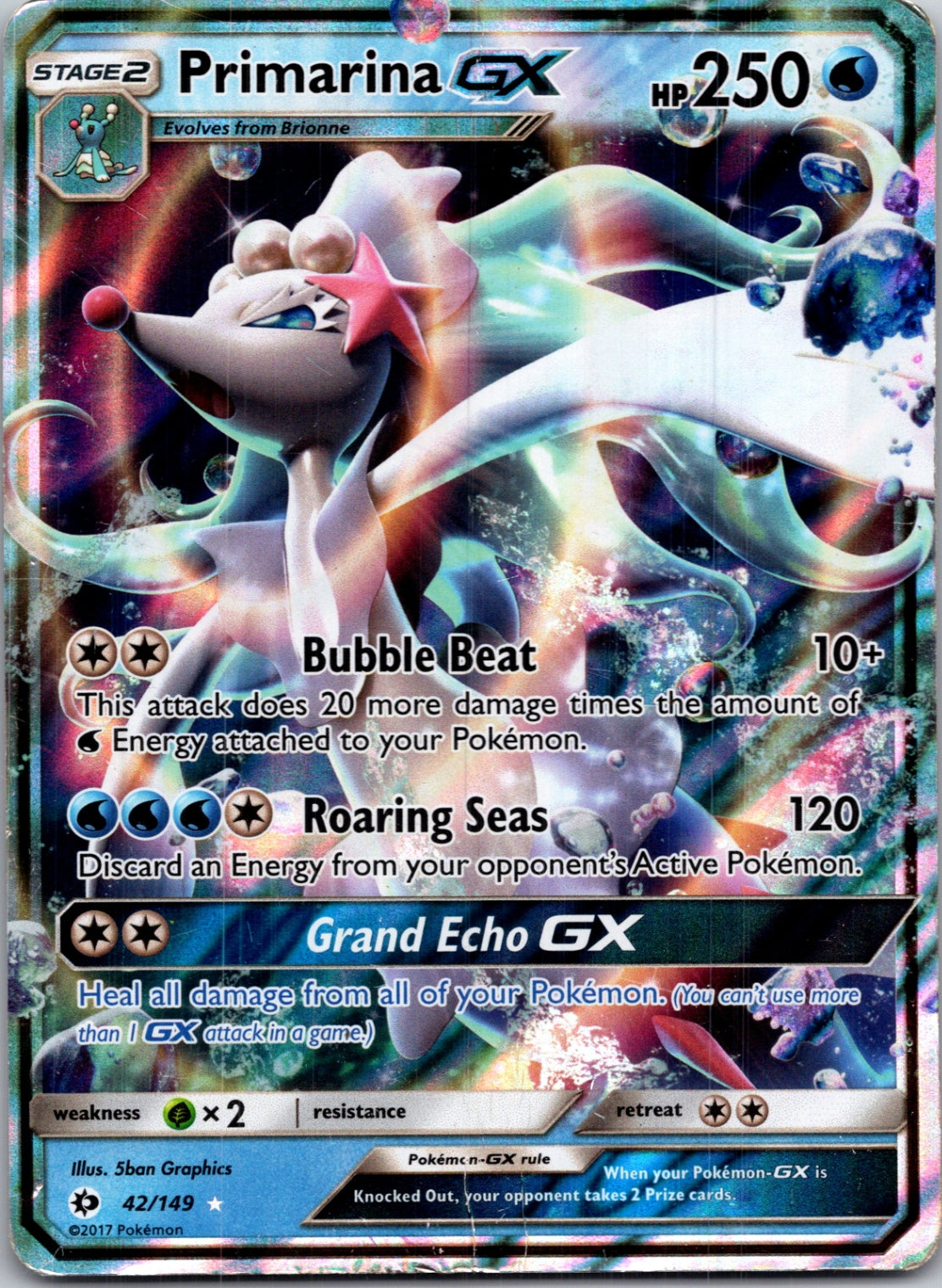 2017 SM Base Set 42/149 Primarina GX Ultra Rare F45