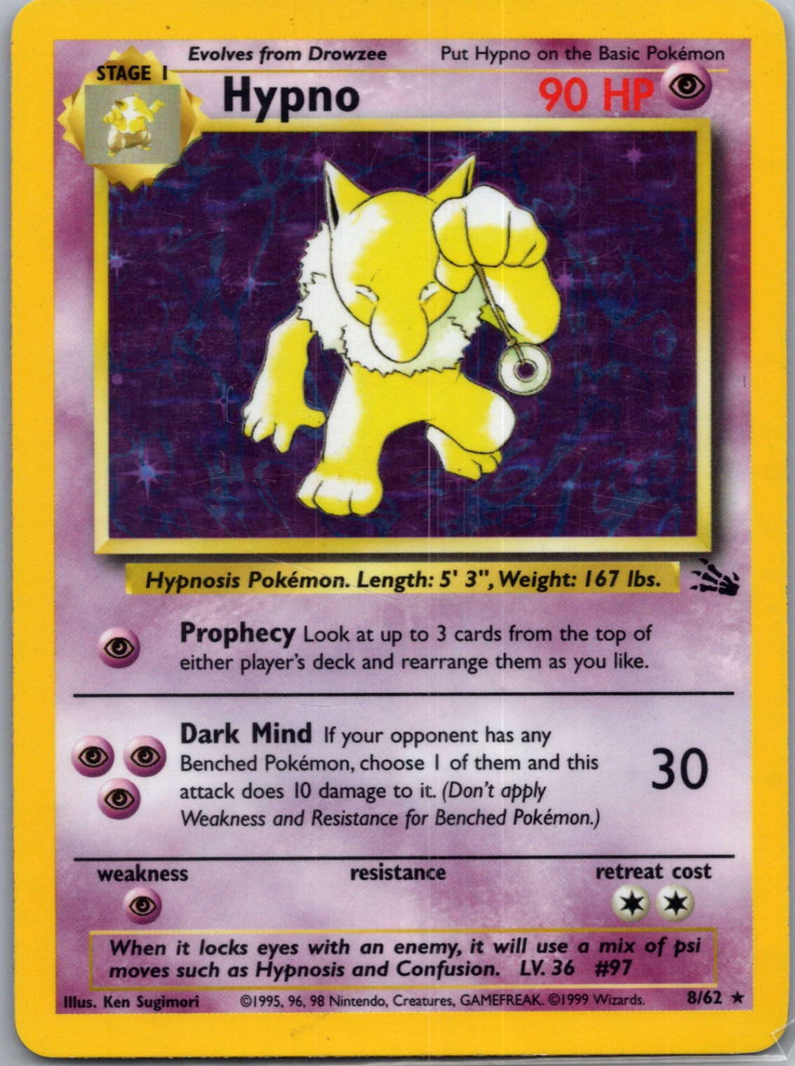 1999 Fossil 08/62 Hypno (8) Holo Rare G275