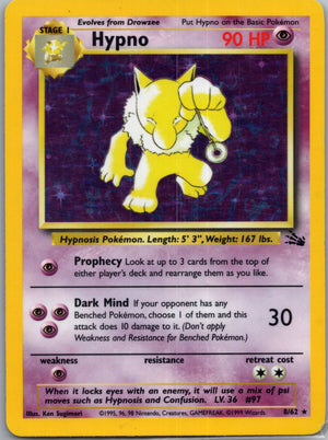 1999 Fossil 08/62 Hypno (8) Holo Rare G275
