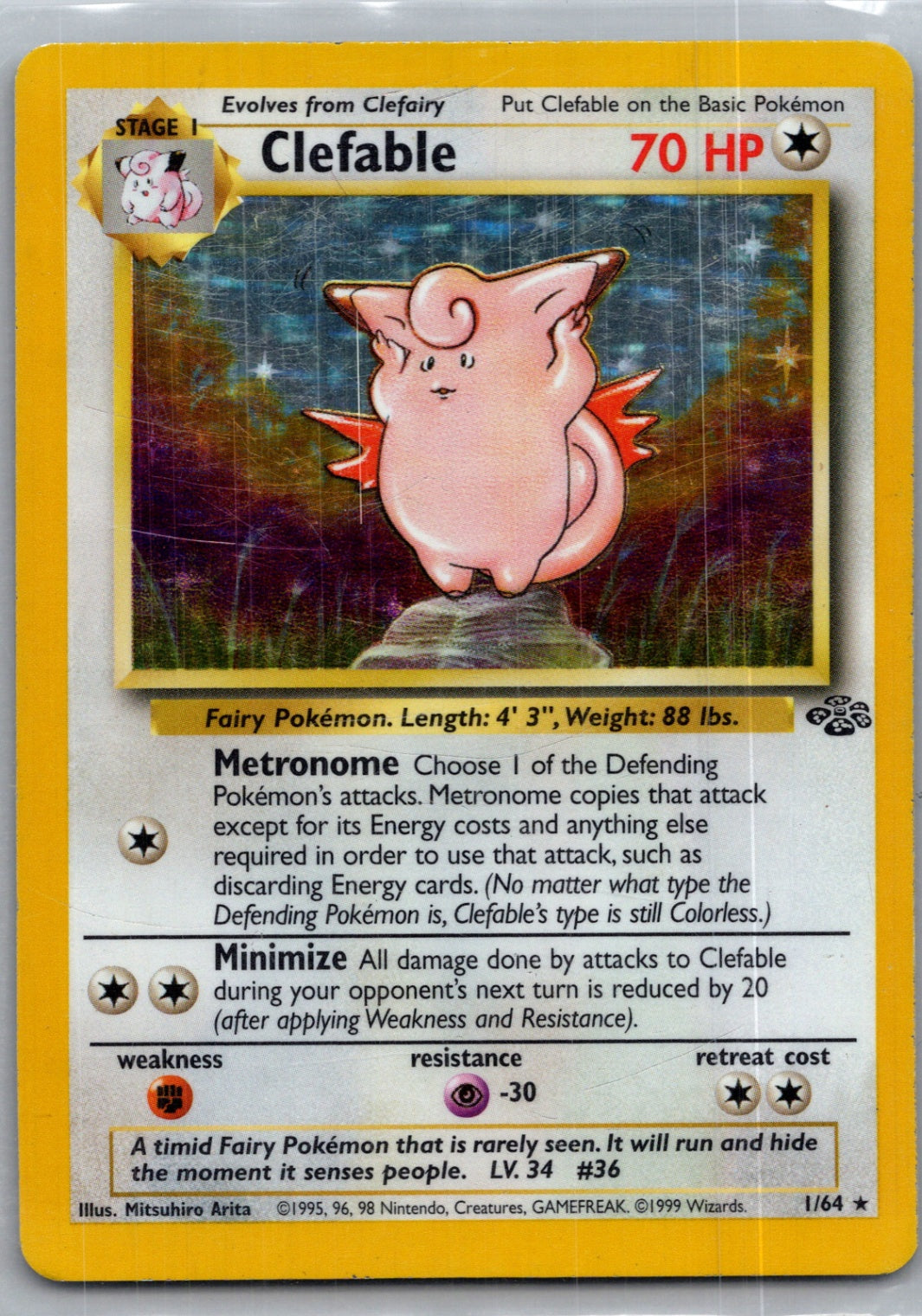1999 Jungle 01/64 Clefable (1) Holo Rare F52