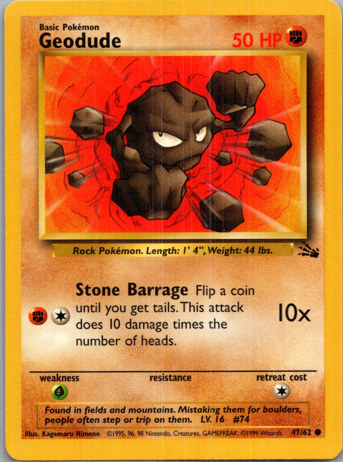1999 Fossil #47/62 Geodude Common B148