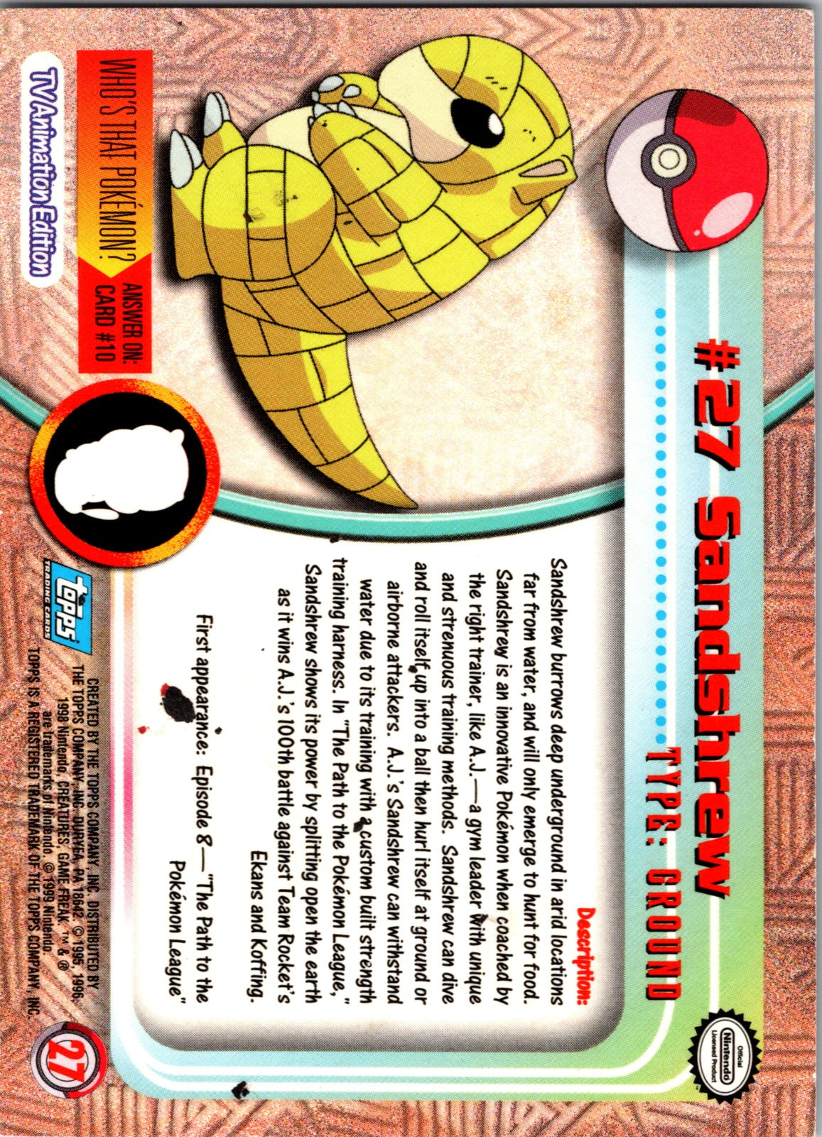 1999 Topps Sandshrew [Holofoil] LP  X31