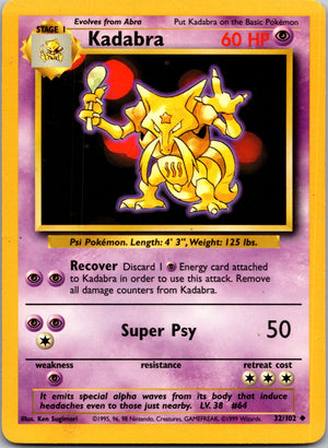 1999 Base Set  032/102 Kadabra Uncommon L1