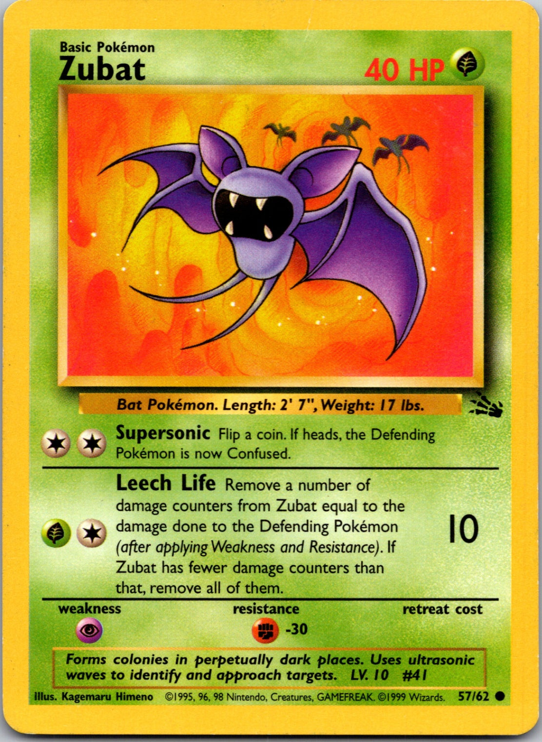 1999 Fossil #57/62 Zubat Common C104