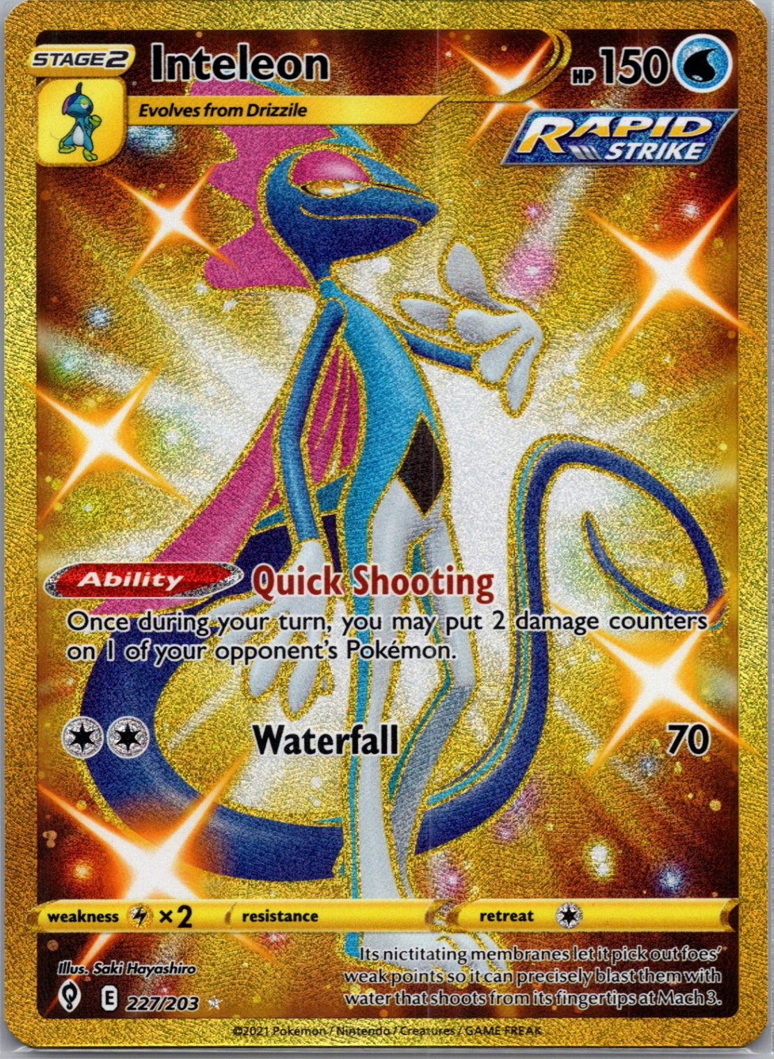 Inteleon (Secret) Holofoil Secret Rare SWSH07: Evolving Skies 227/203 NM