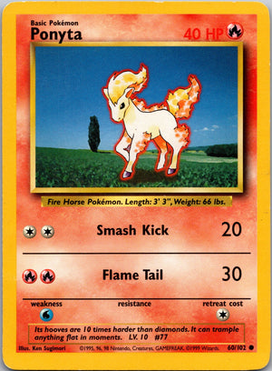 1999 Base Set (Shadowless) 060/102 Ponyta LP