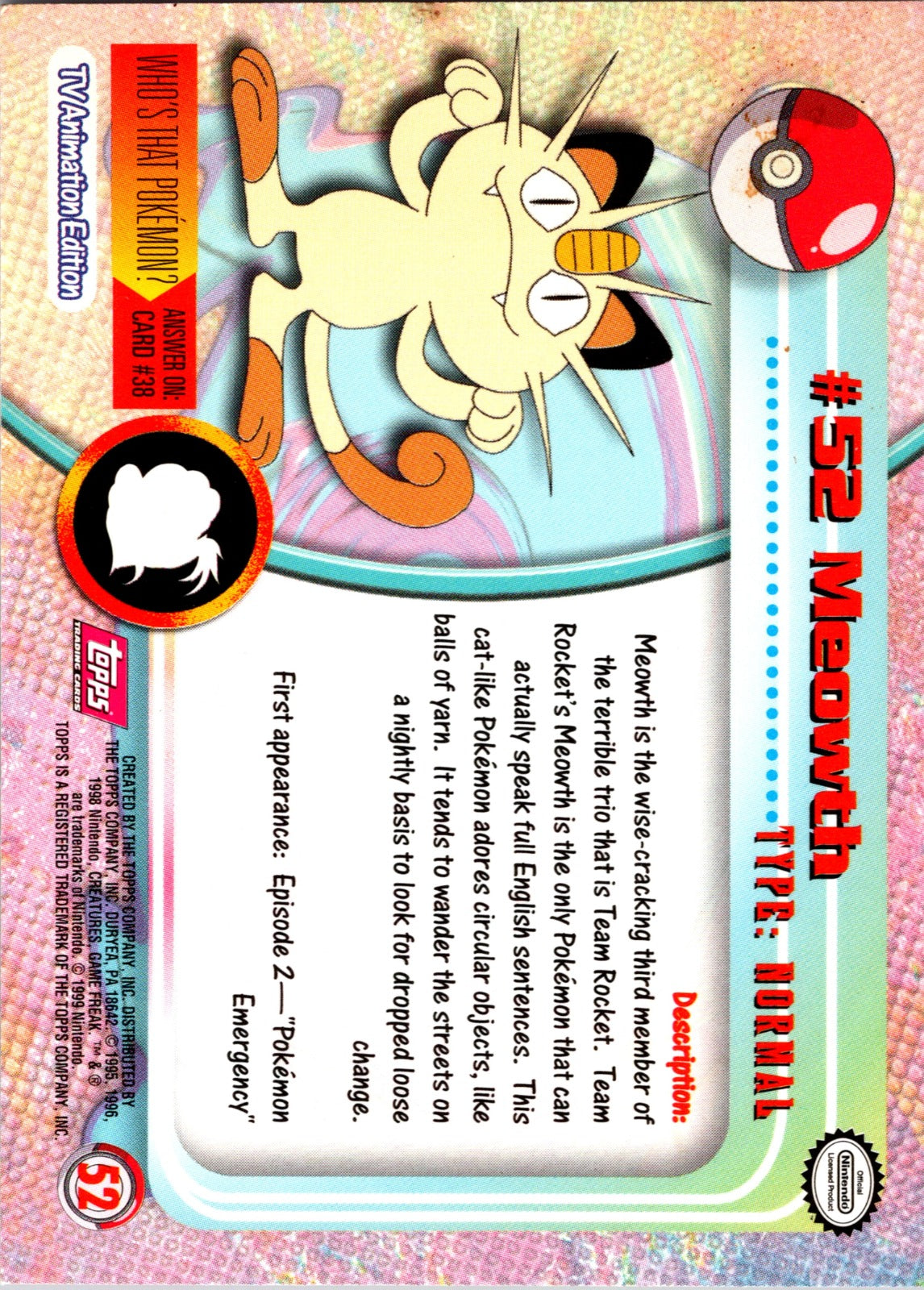 1999 Topps TV Meowth LP  P89