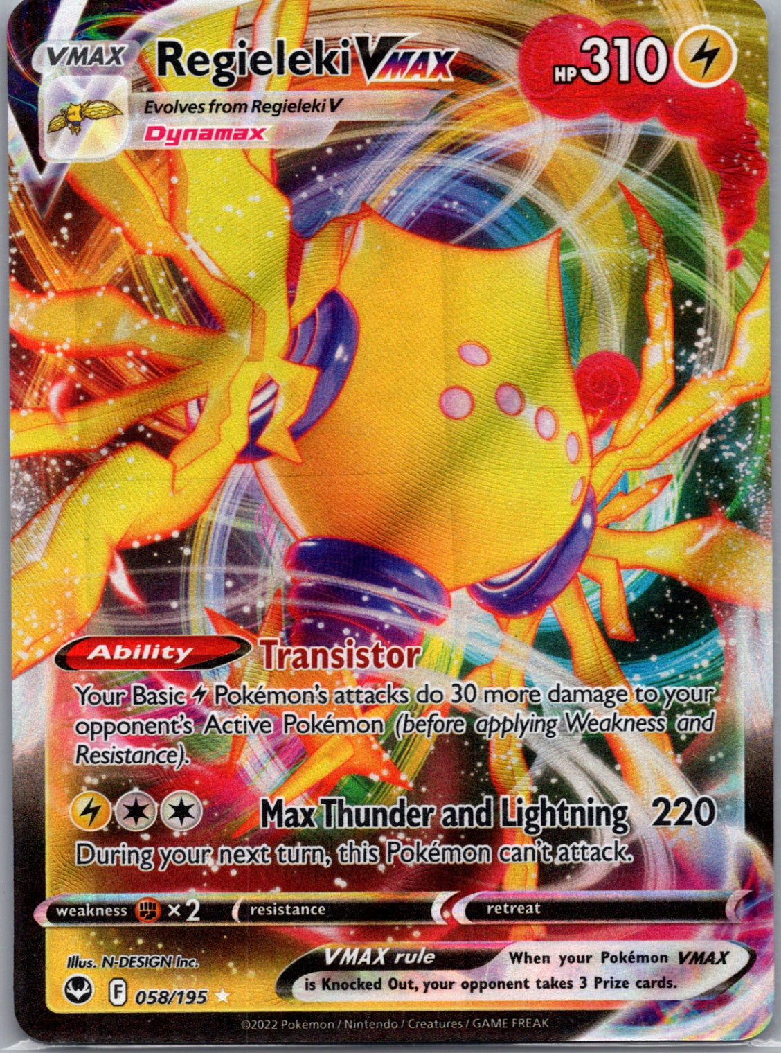 Regieleki VMAX Holofoil Ultra Rare Prize Pack Series Cards 058/195 NM