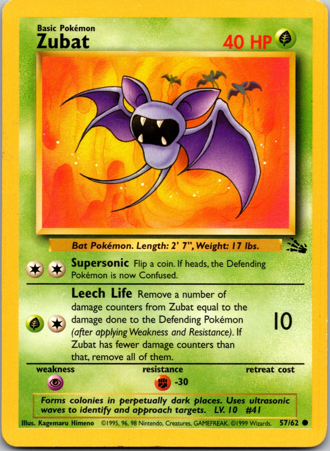 1999 Fossil #57/62 Zubat Common C105