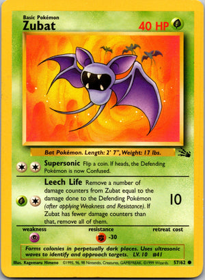 1999 Fossil #57/62 Zubat Common C105