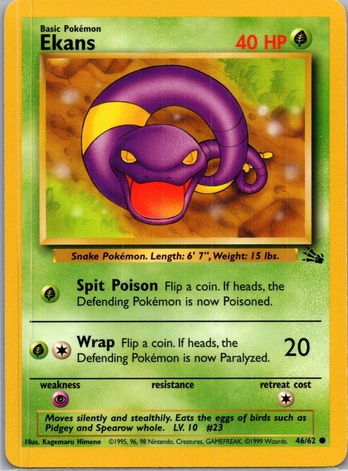 1999 Fossil #46/62 Ekans Common B123