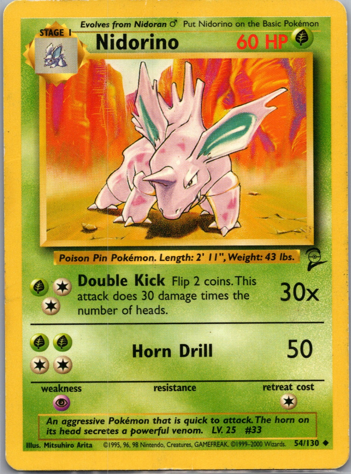 Base Set 2 054/130 Nidorino Uncommon NM