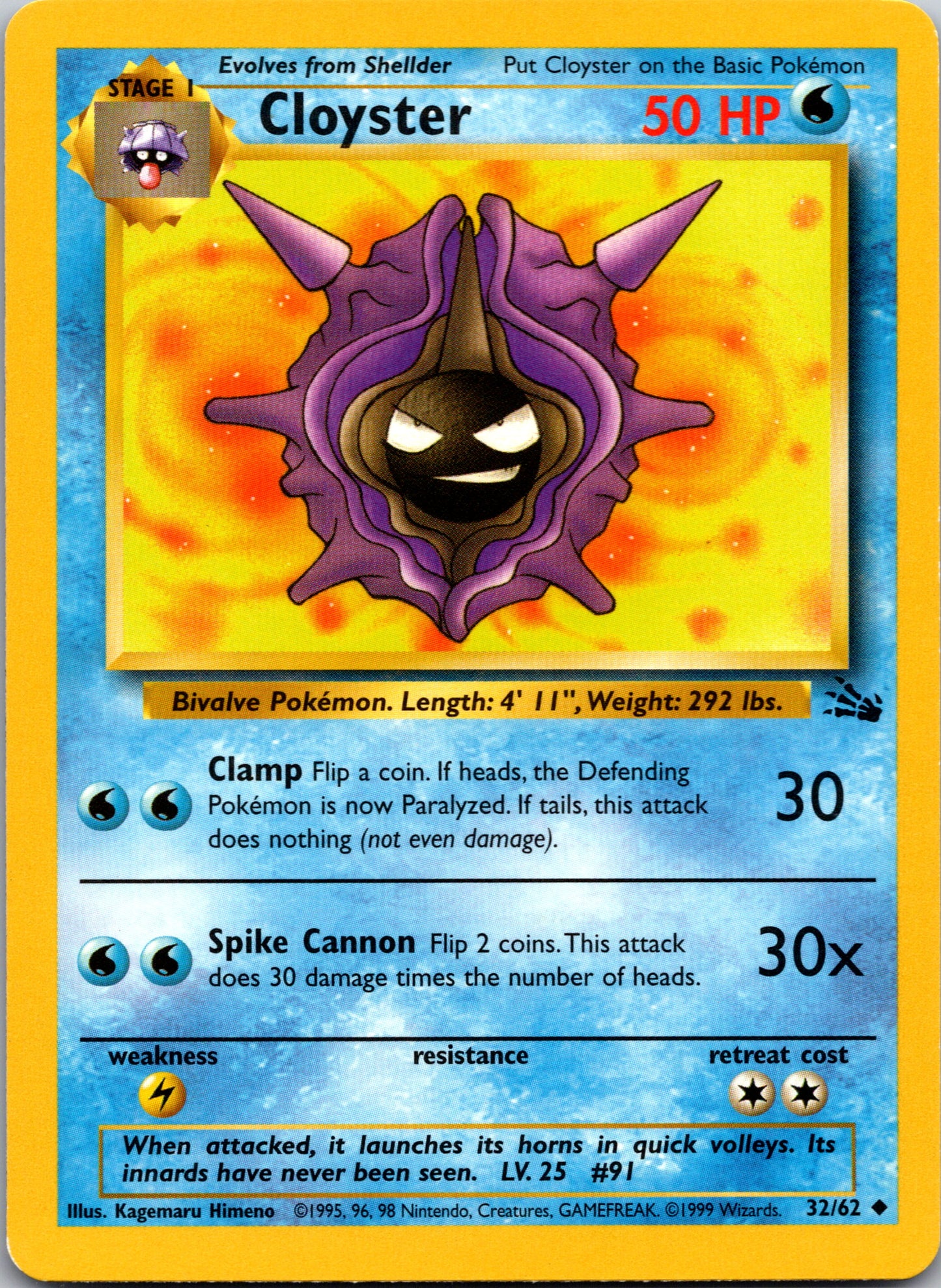 1999 Fossil 32/62 Cloyster Uncommon B10