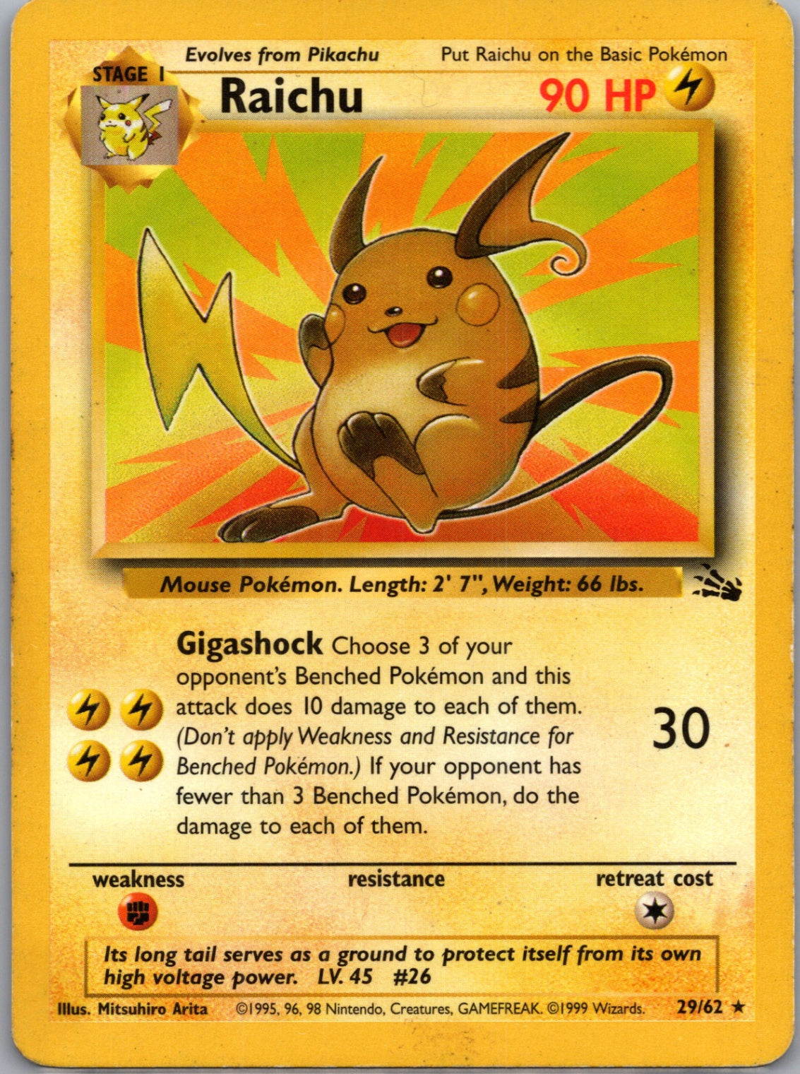 1999 Fossil 29/62 Raichu (29) Rare G313