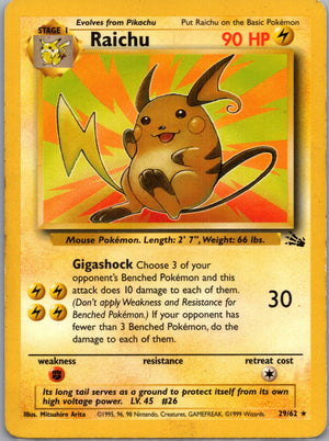 1999 Fossil 29/62 Raichu (29) Rare G313