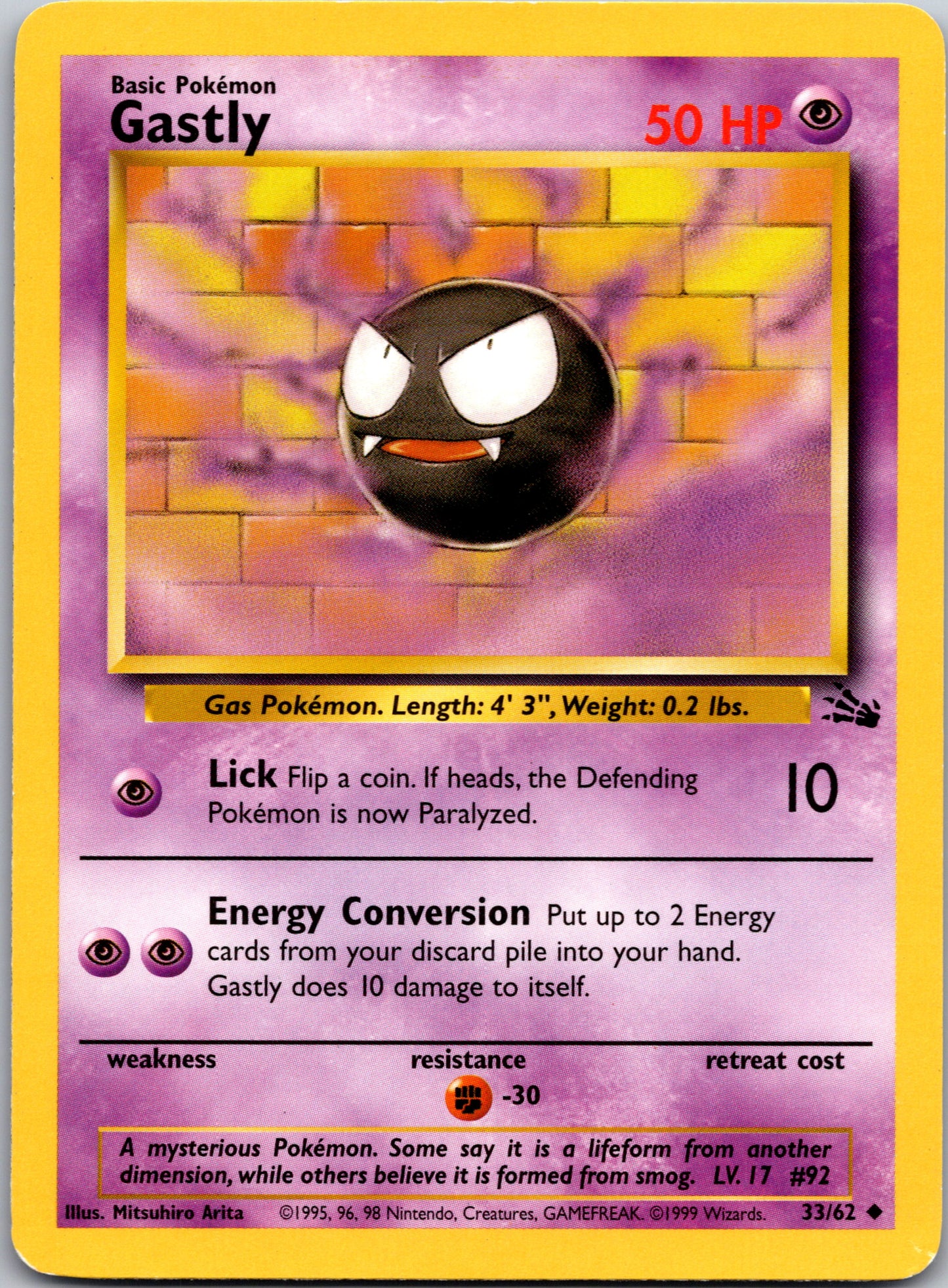 1999 Fossil 33/62 Gastly Uncommon A357