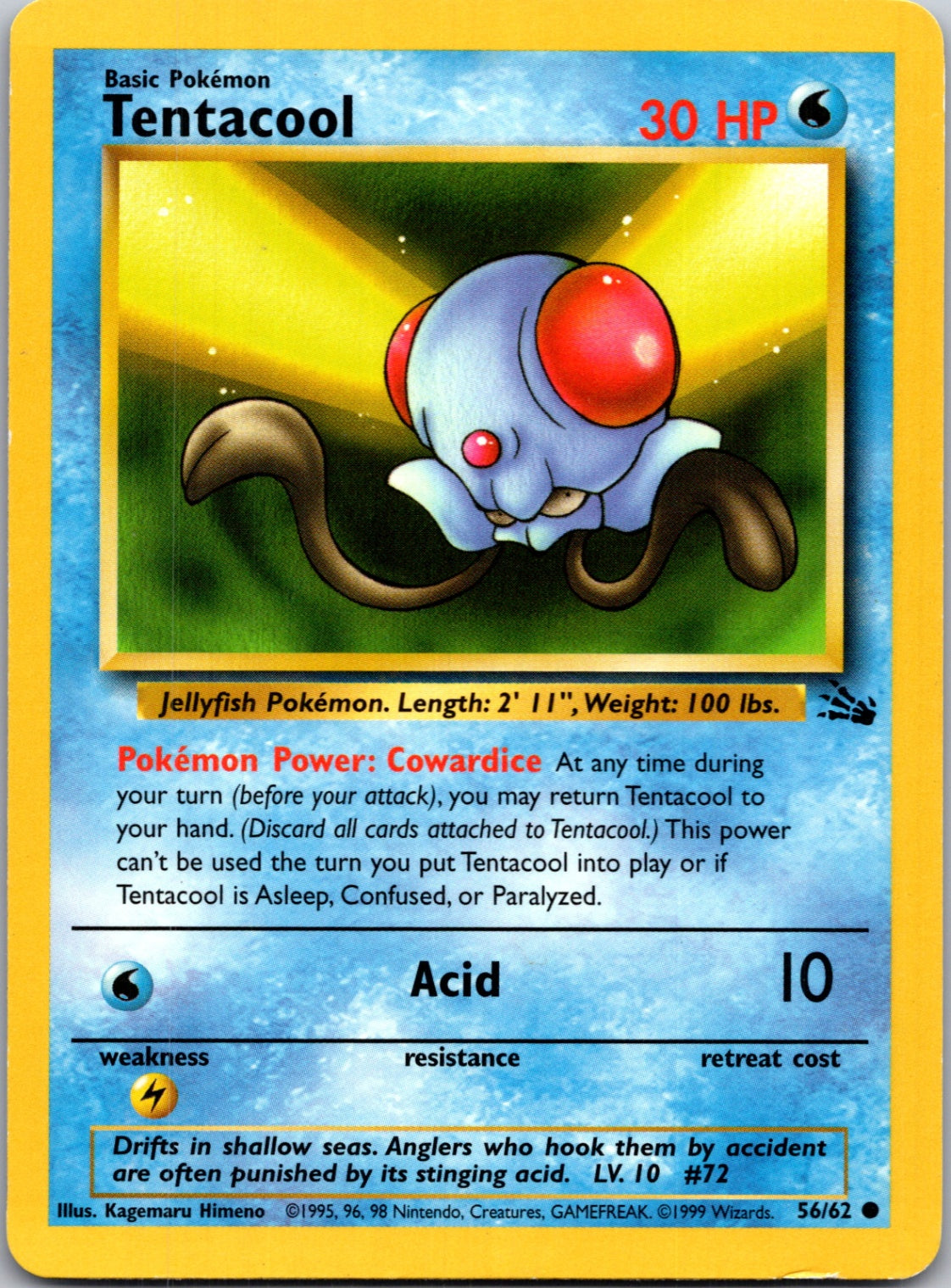 1999 Fossil #56/62 Tentacool Common B300