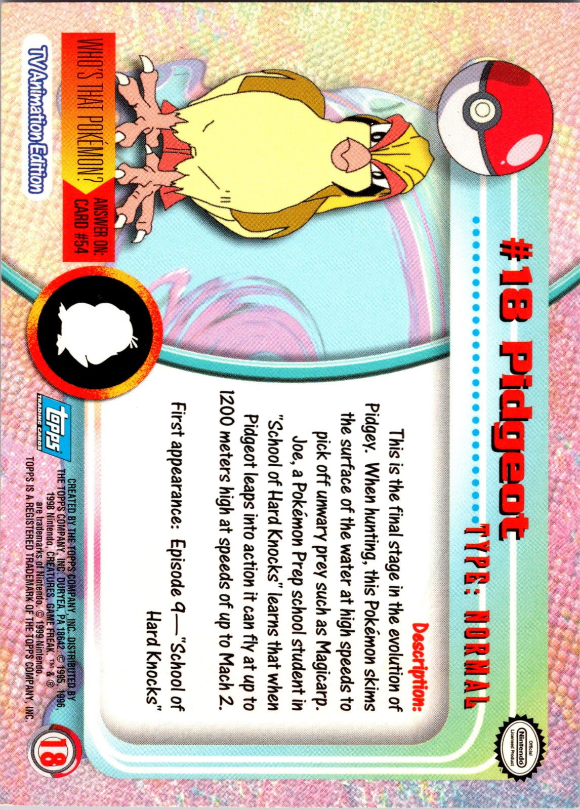 1999 Topps TV Pidgeot LP  P119