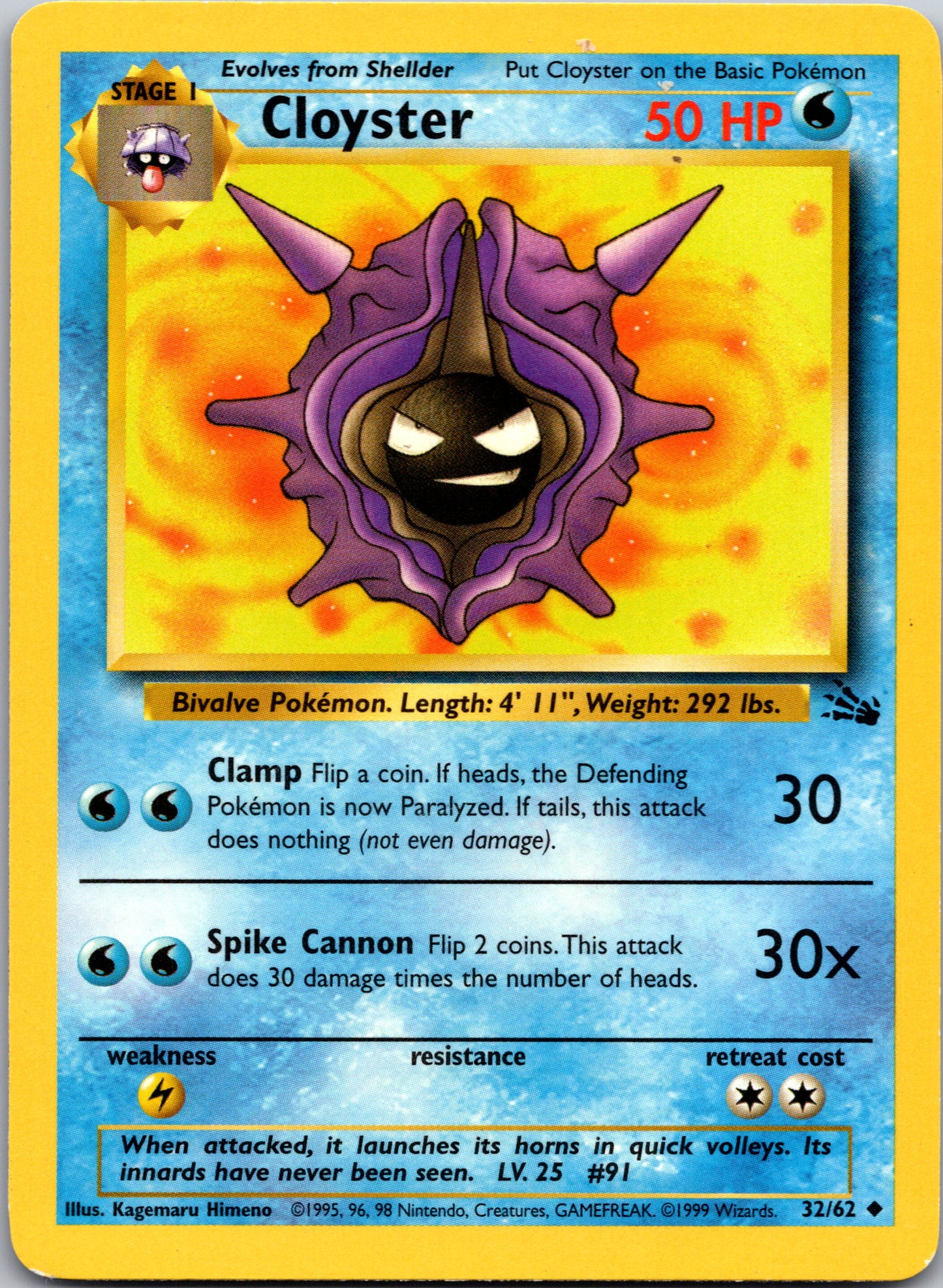 1999 Fossil 32/62 Cloyster Uncommon B3