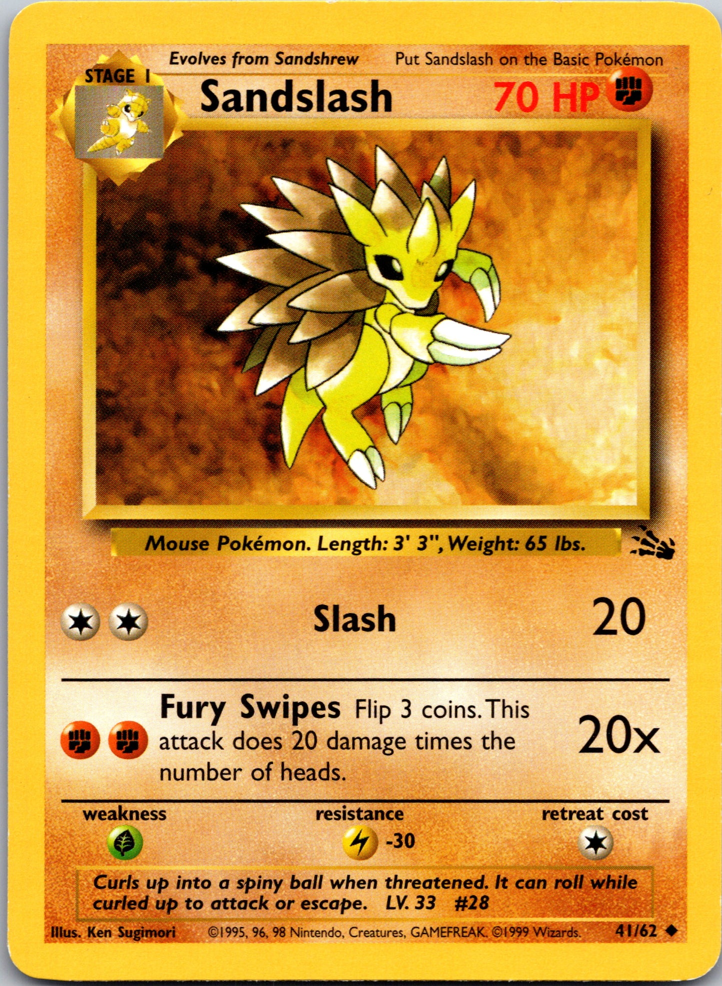 1999 Fossil 41/62 Sandslash Uncommon B60