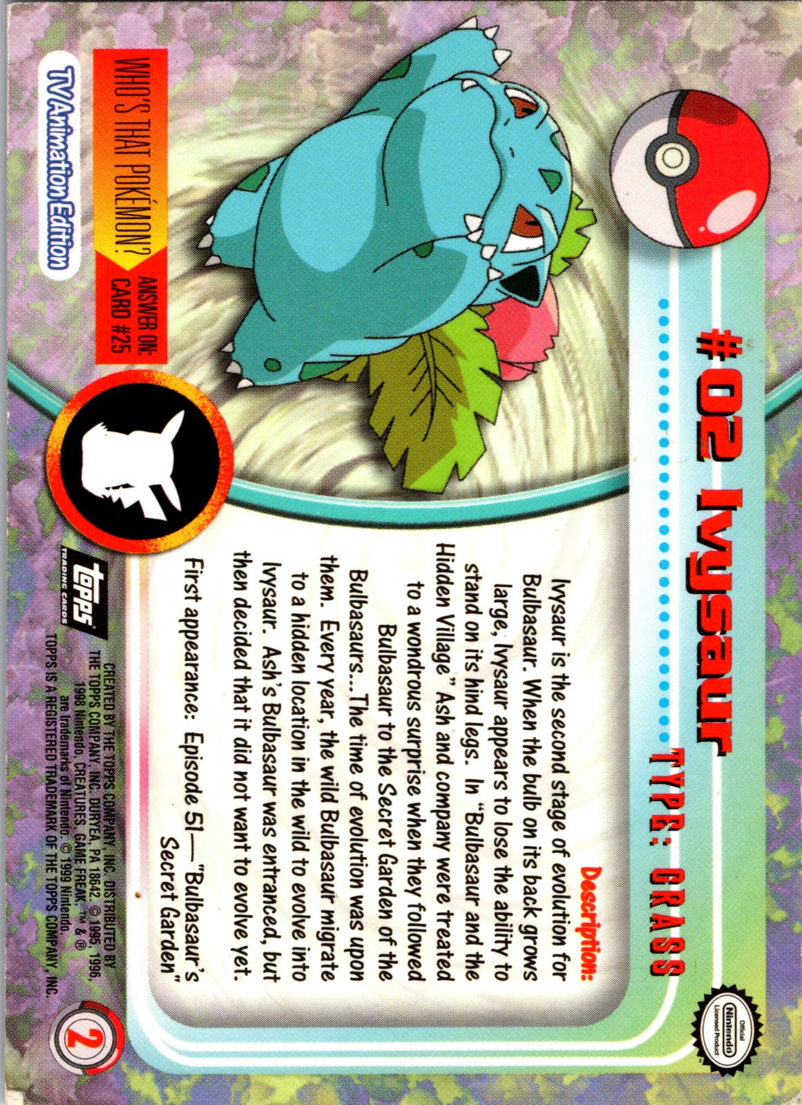1999 Topps TV Ivysaur MP  P108
