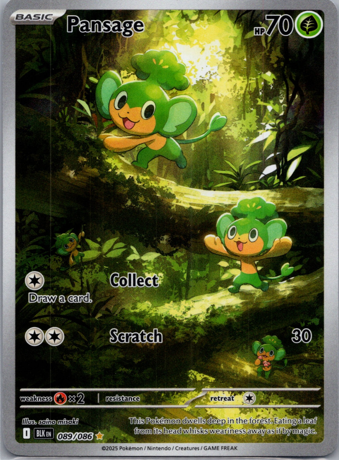 Pansage Holofoil Illustration Rare SV: Black Bolt 089/086 NM