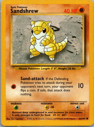 Base Set (Shadowless) 062/102 Sandshrew Common NM