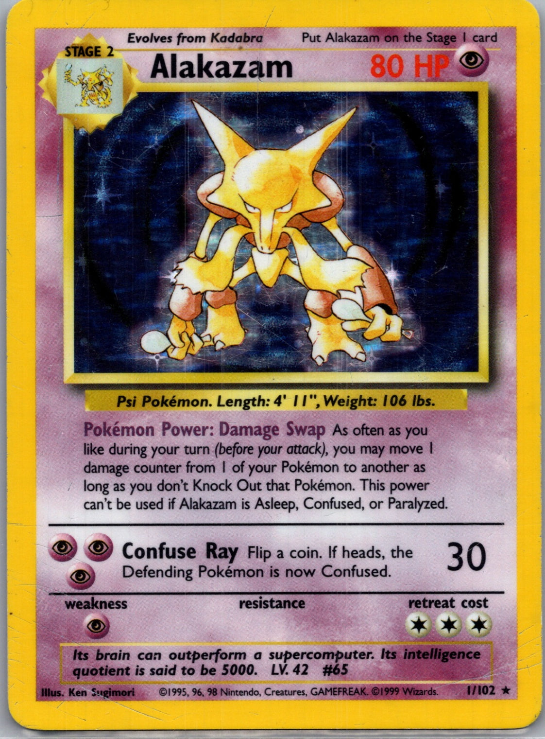 1999 Base Set 001/102 Alakazam Holo Rare G317