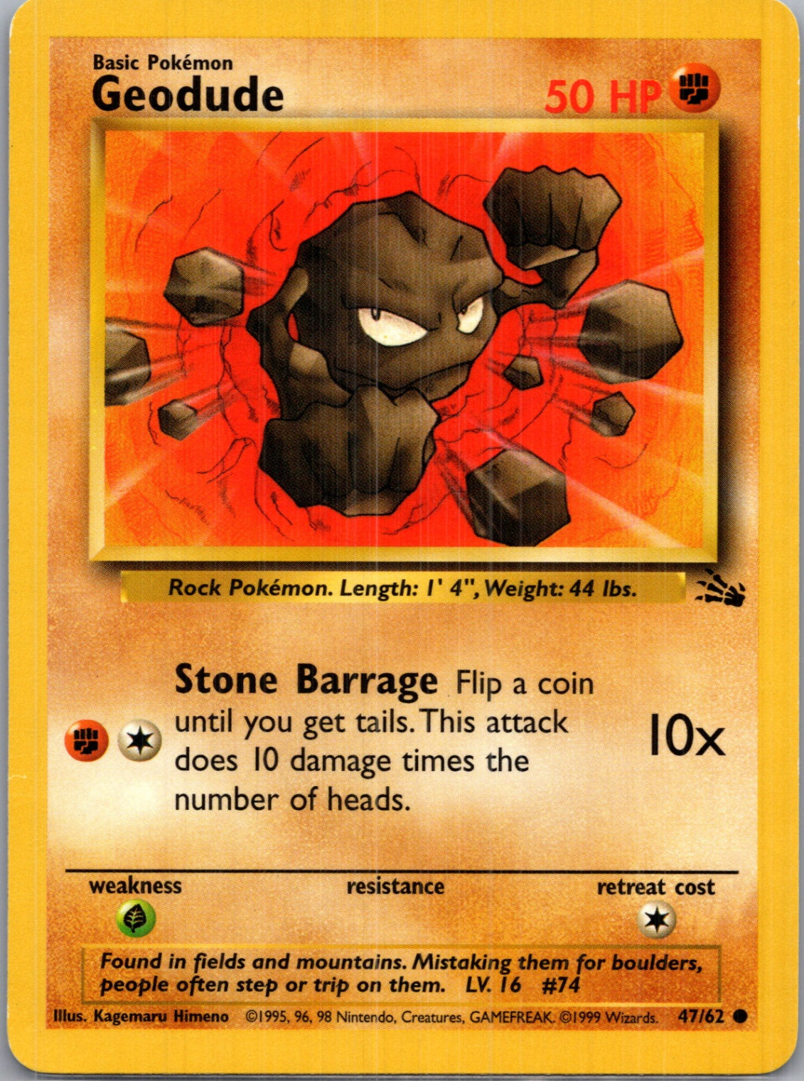 1999 Fossil #47/62 Geodude Common B165