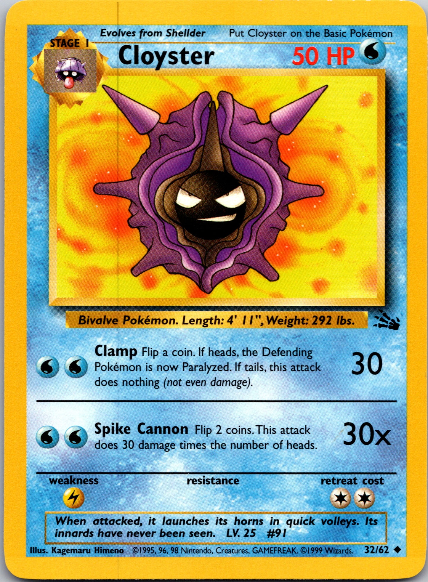 1999 Fossil 32/62 Cloyster Uncommon B6