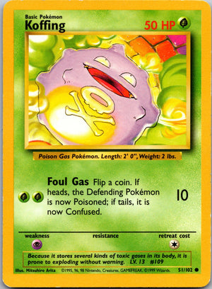 1999 Base Set (Shadowless) 051/102 Koffing LP