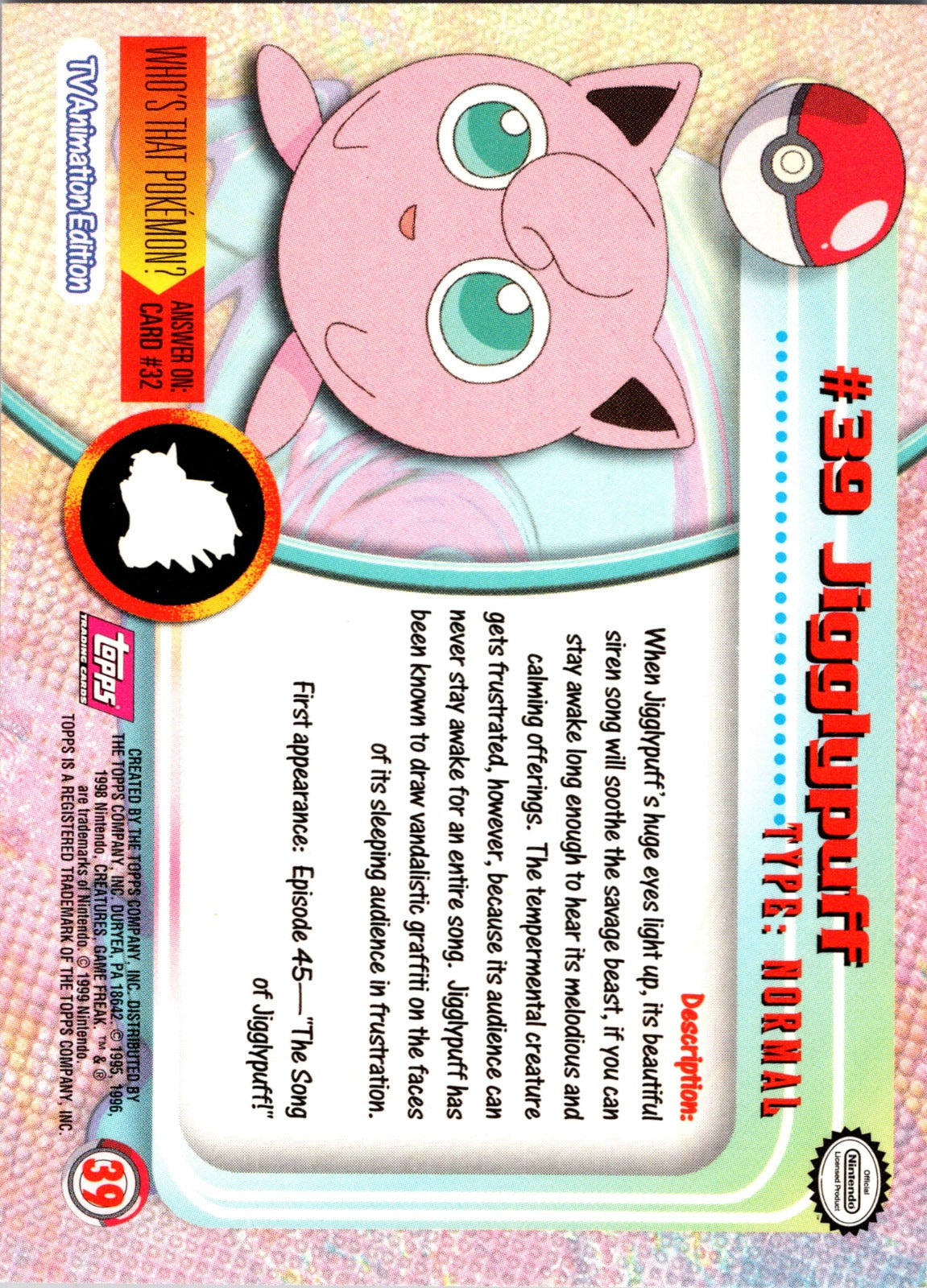 1999 Topps TV Jigglypuff LP  P172