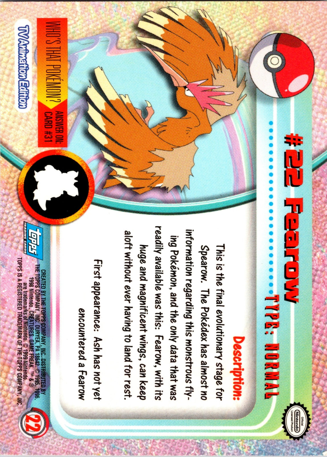 1999 Topps TV Fearow LP  P81