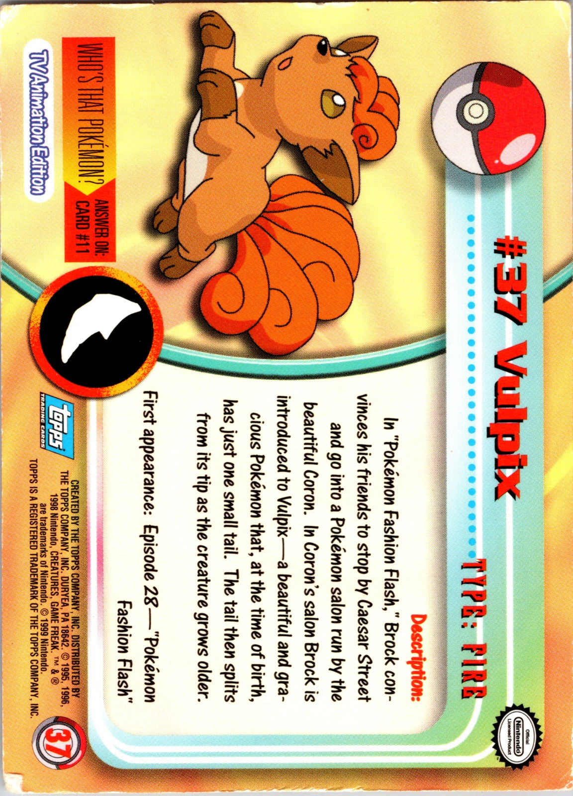 1999 Topps TV Vulpix HP  P188
