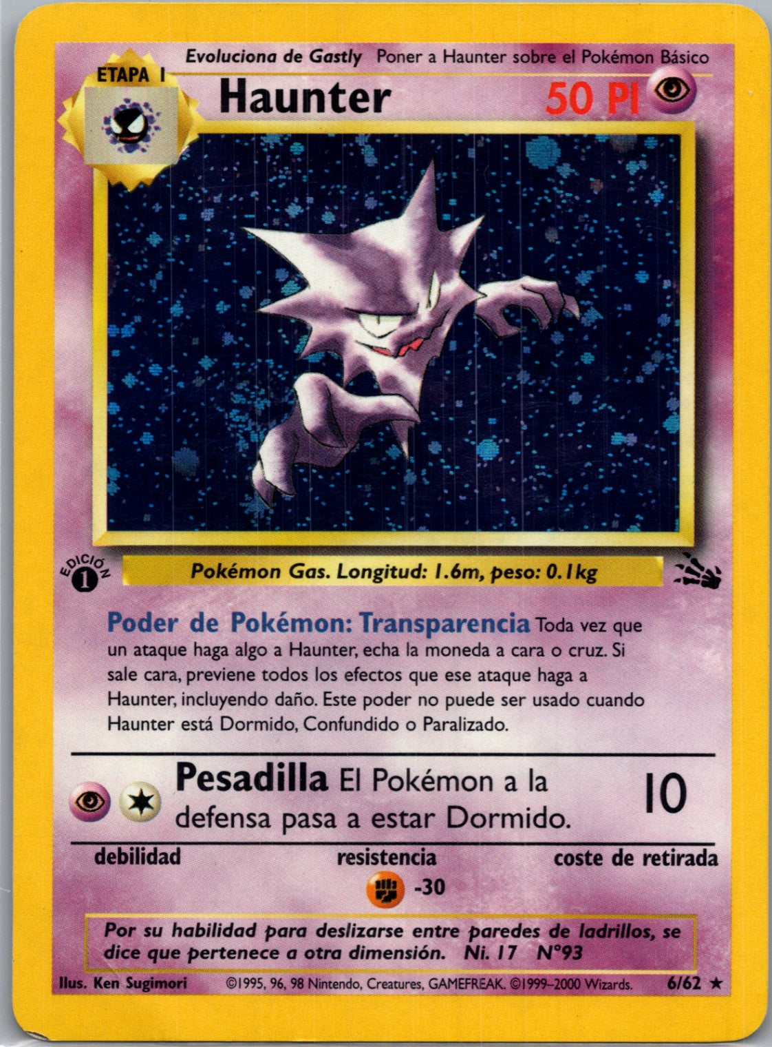 1999 Fossil 06/62 Haunter [1st Edition] Holo Rare (Spanish) F123