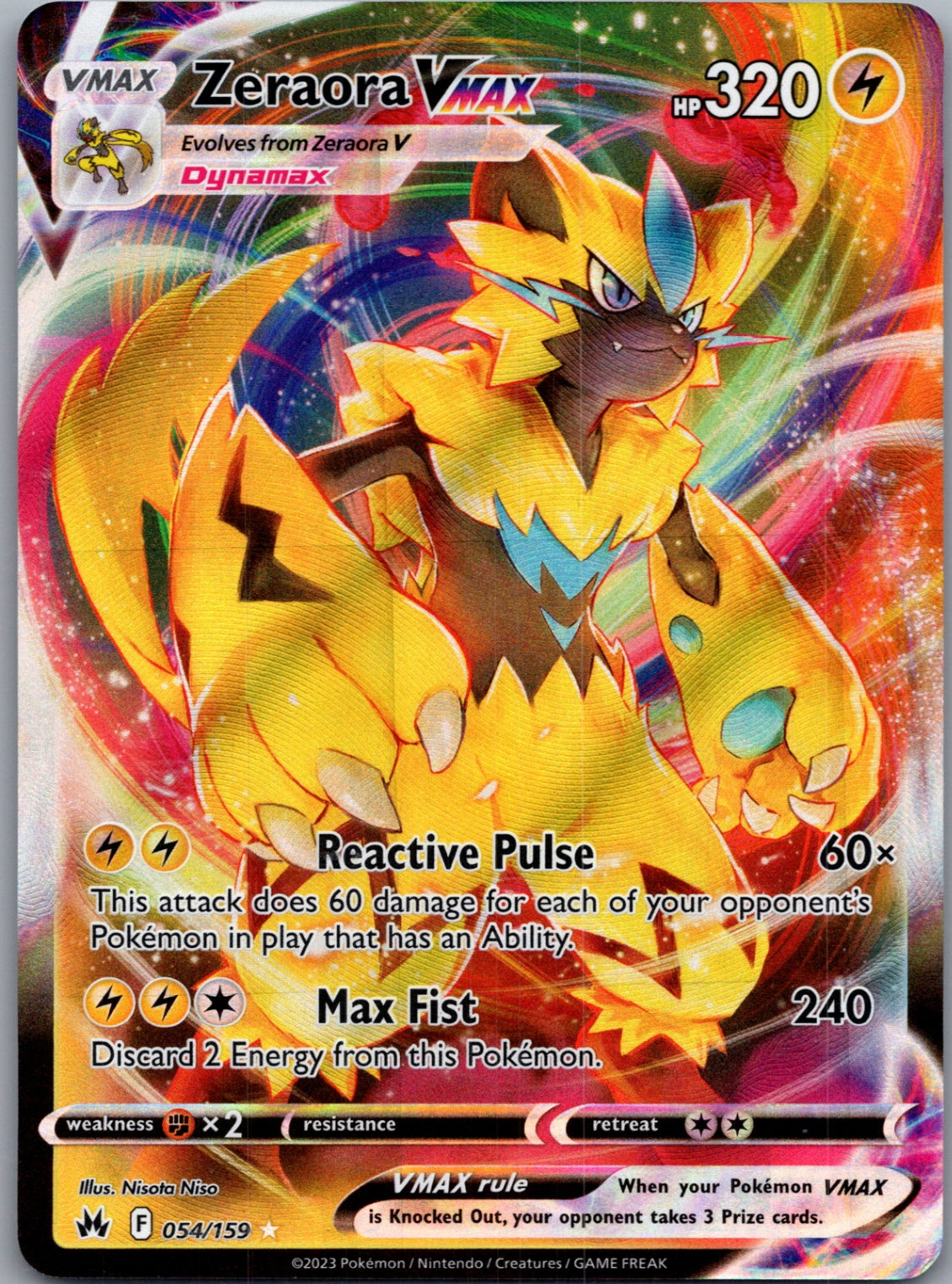 2023 Crown Zenith 054/159 Zeraora VMAX Ultra Rare F103