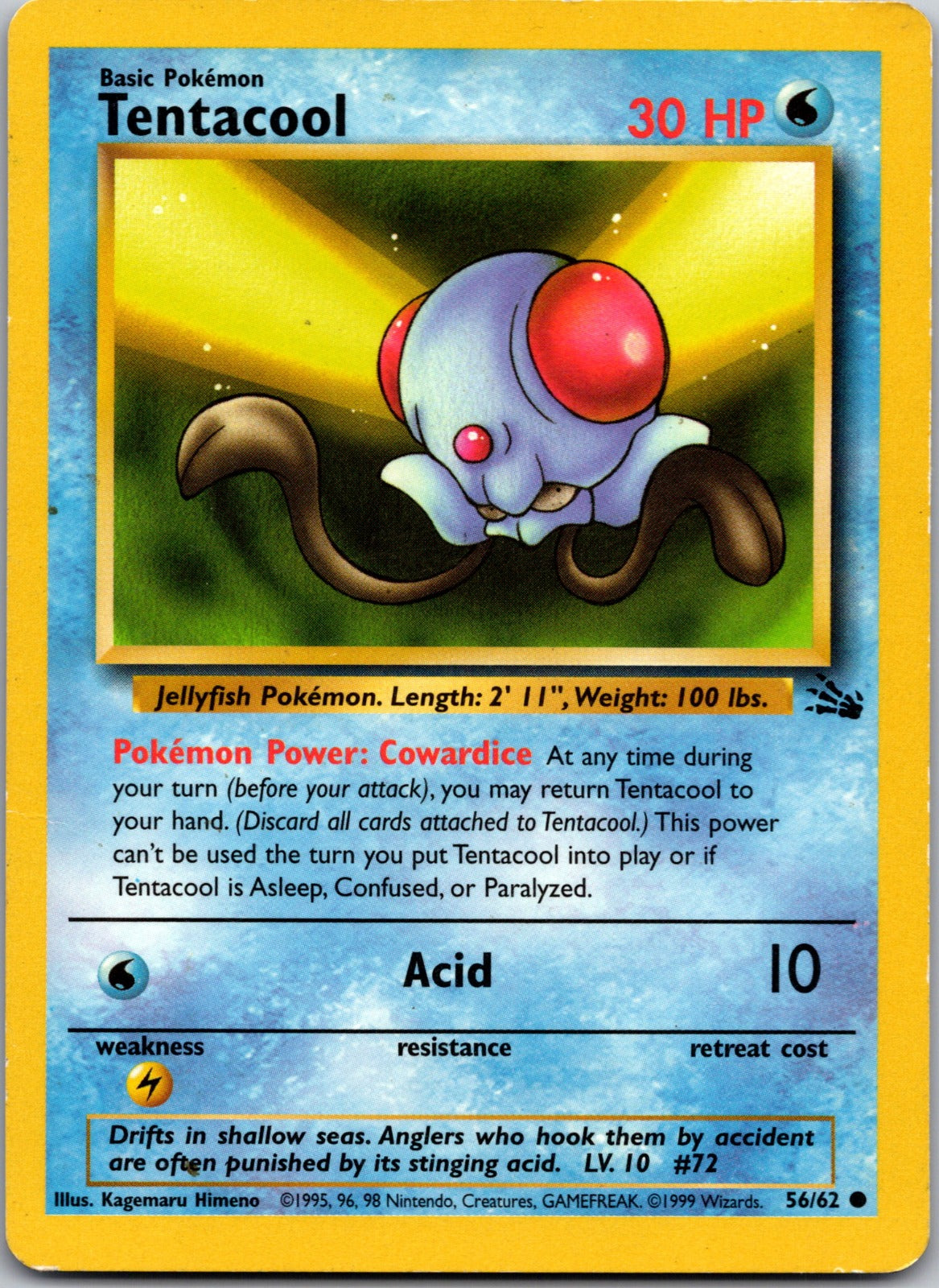 1999 Fossil 56/62 Tentacool LP Y207