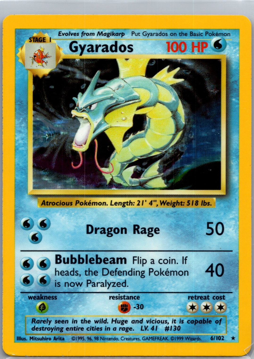 1999 Base Set 006/102 Gyarados Holo Rare G259