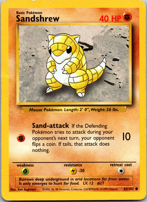 1999 Base Set (Shadowless) 062/102 Sandshrew LP