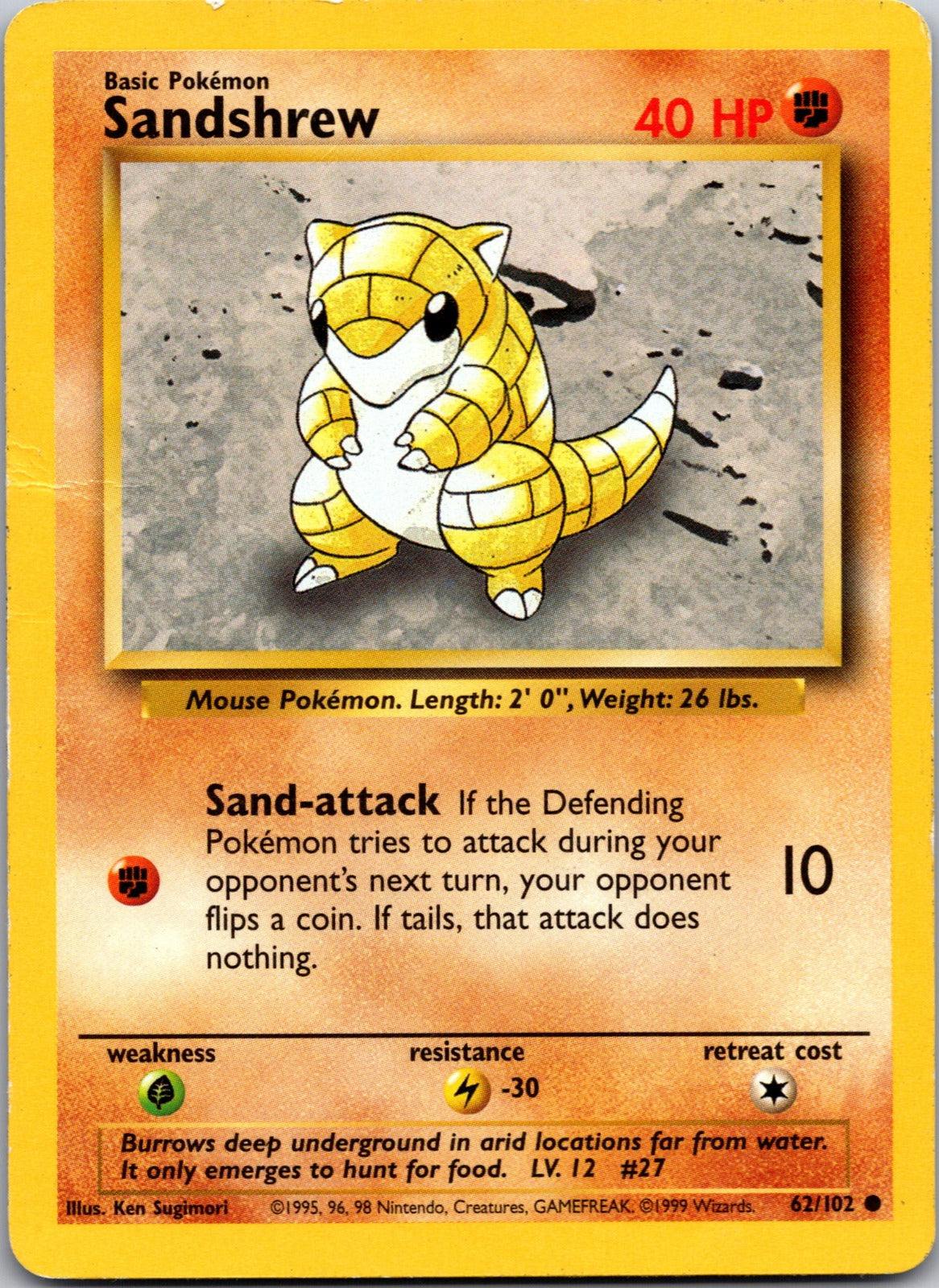 1999 Base Set 062/102 Sandshrew HP Z193