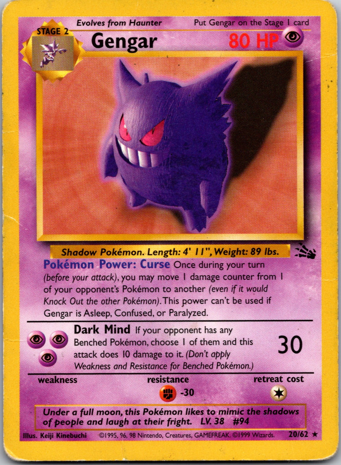 1999 Fossil 20/62 Gengar (20) LP