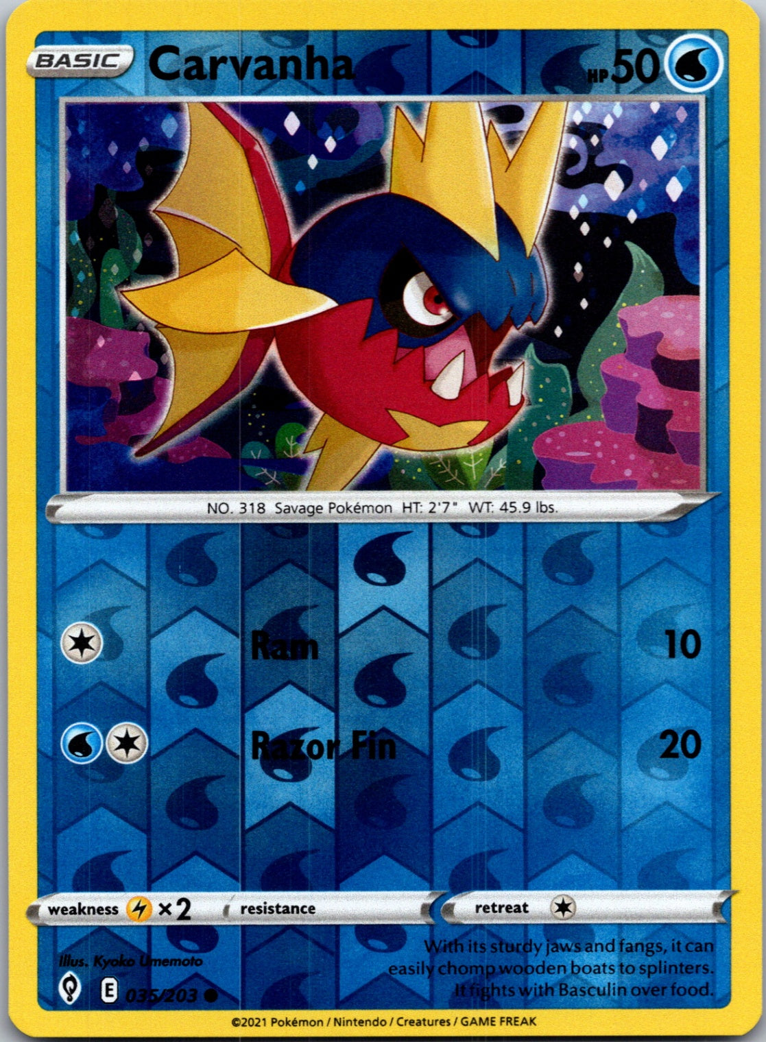 2021 Evolving Skies 0035/203 Carvanha Reverse Holo G322