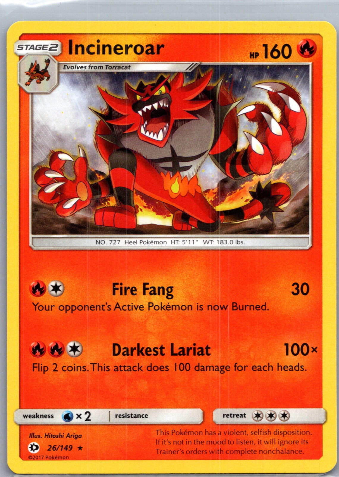 2017 SM Base Set 26/149 Incineroar LP