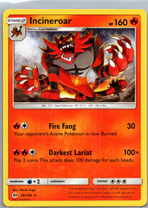 2017 SM Base Set 26/149 Incineroar LP