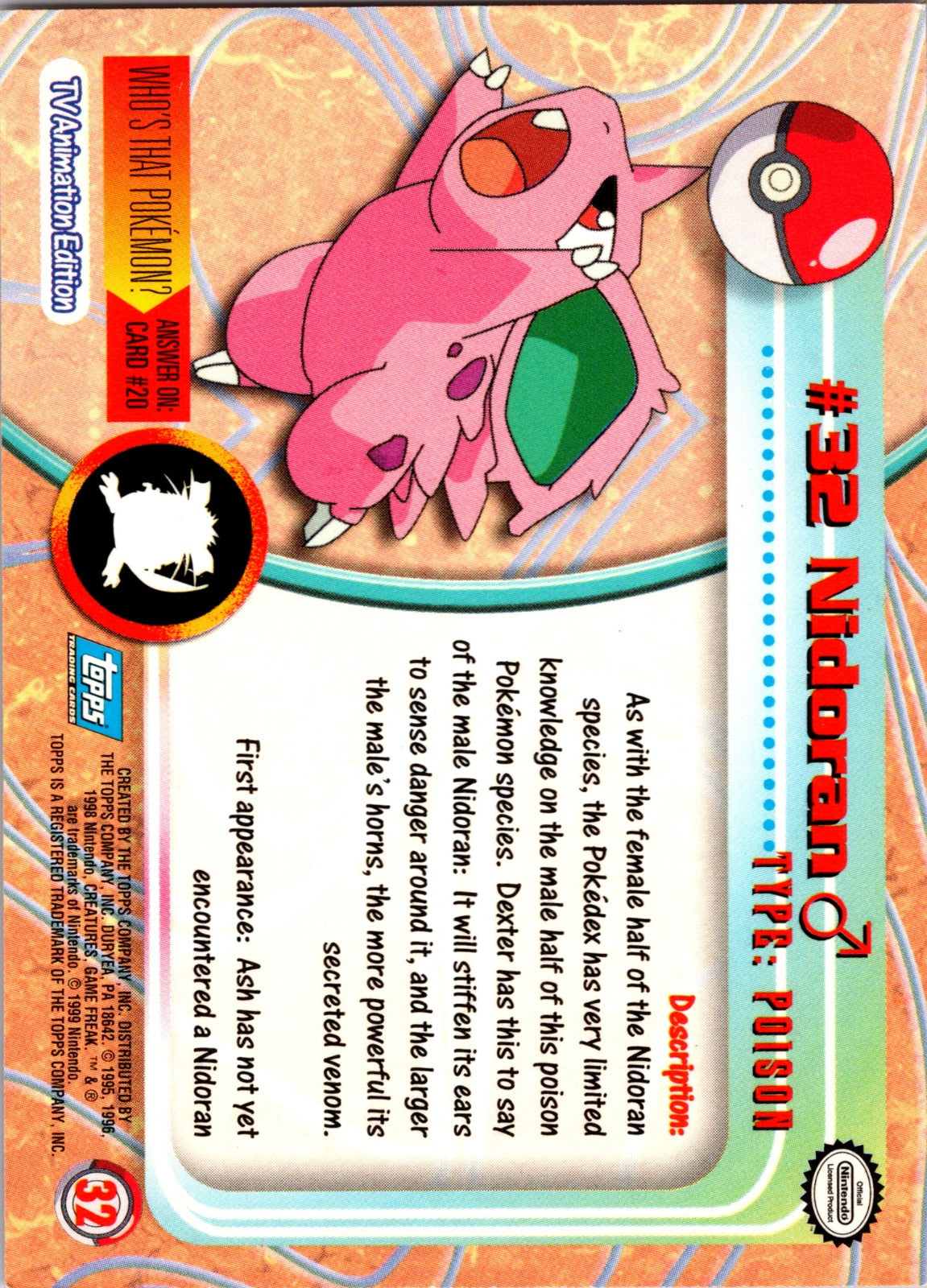 1999 Topps TV Nidoran M MP  P68