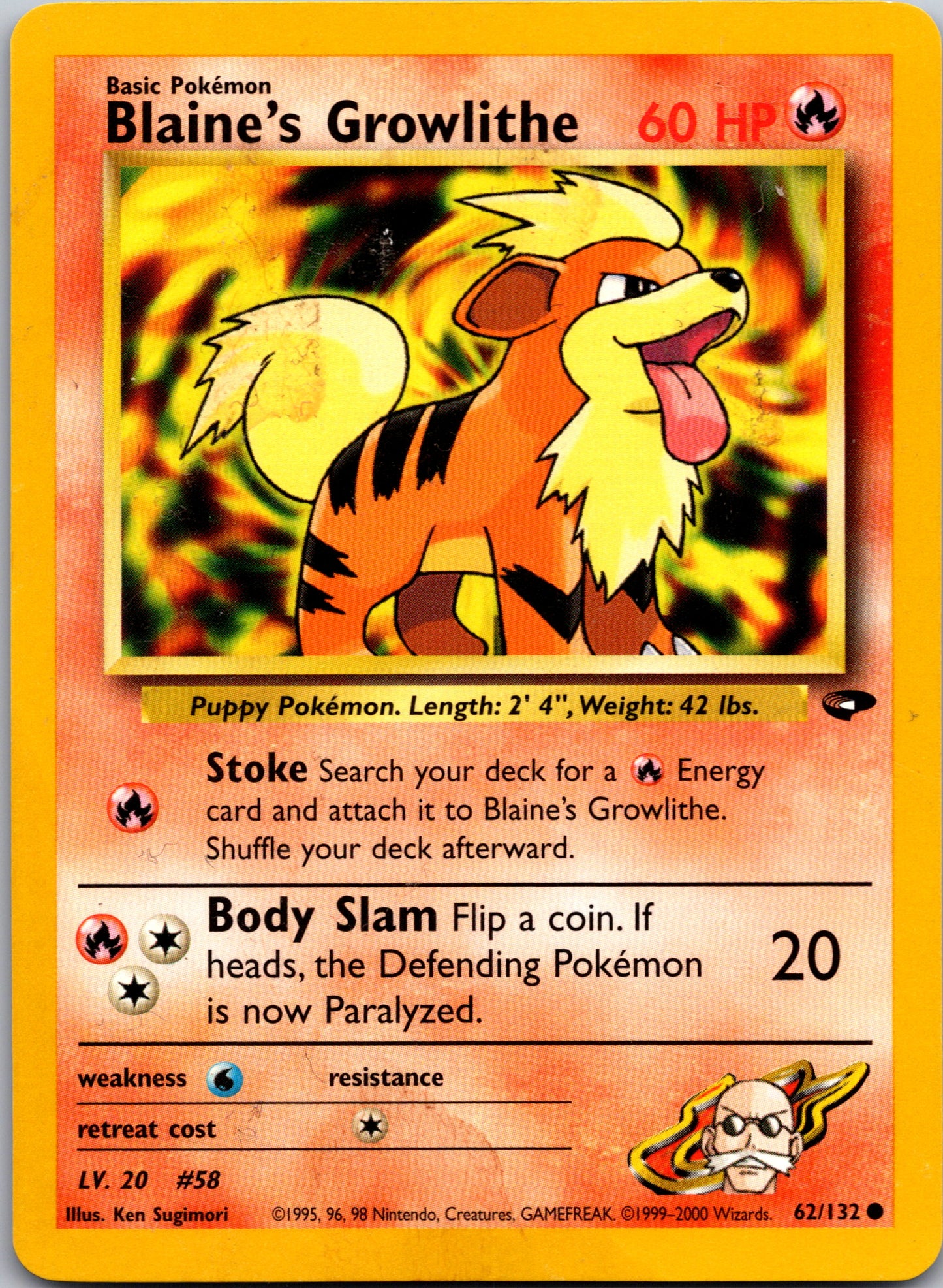2000 Gym Challenge 062/132 Blaine's Growlithe Common A68