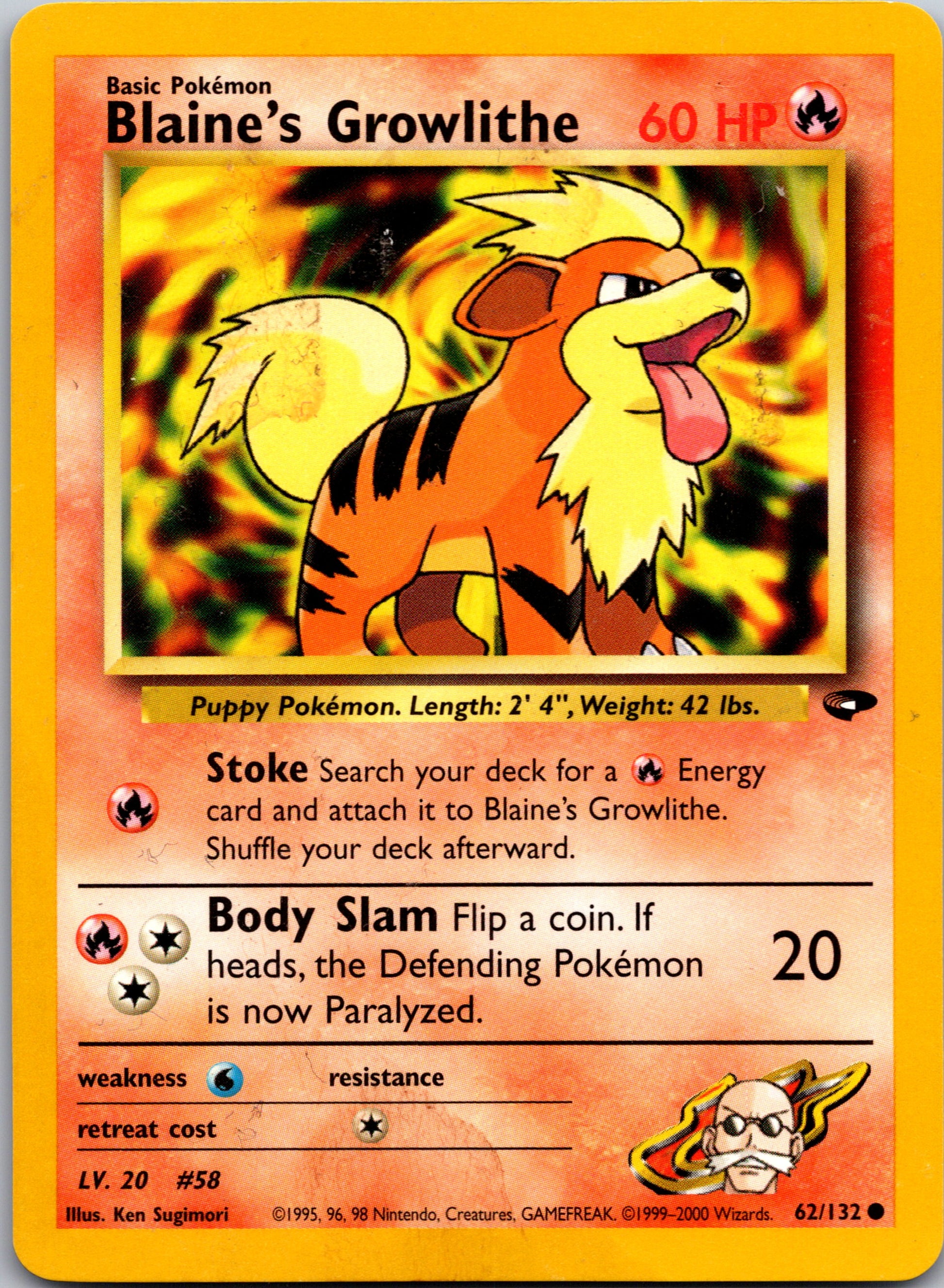 2000 Gym Challenge 062/132 Blaine's Growlithe Common A68