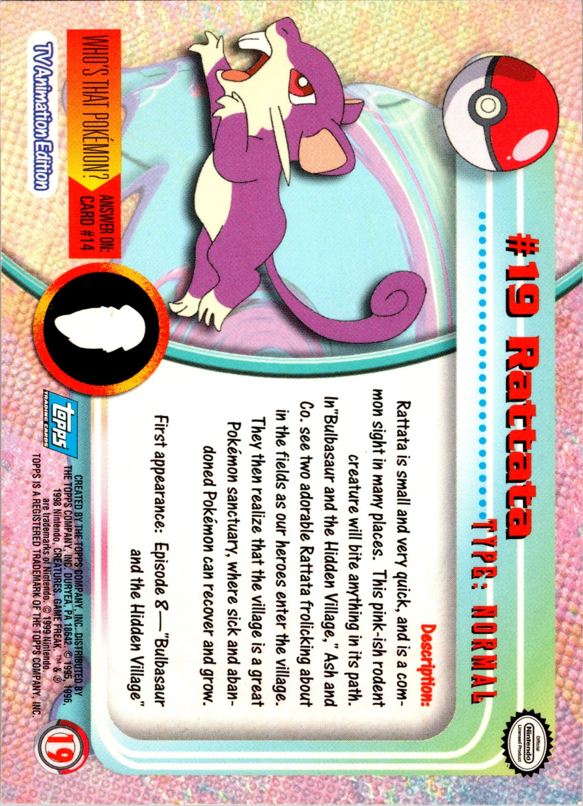 1999 Topps TV Rattata LP  P120