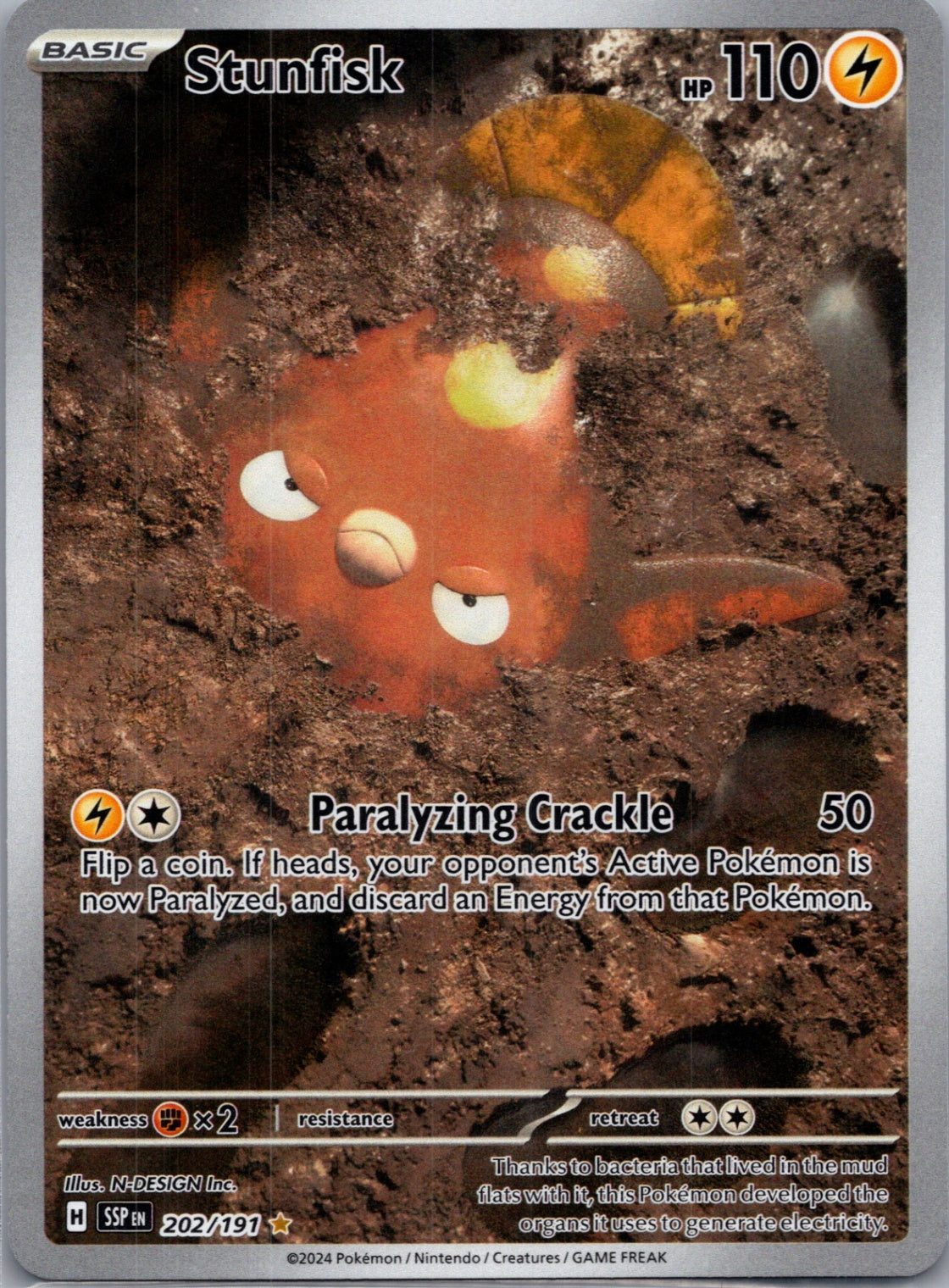 Stunfisk Holofoil Illustration Rare SV08: Surging Sparks 202/191 NM